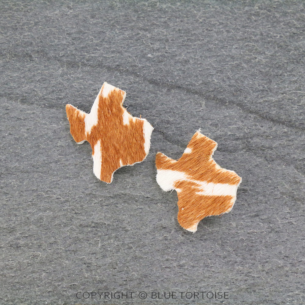Genuine Leather Cowhide Texas Map Stud Earrings