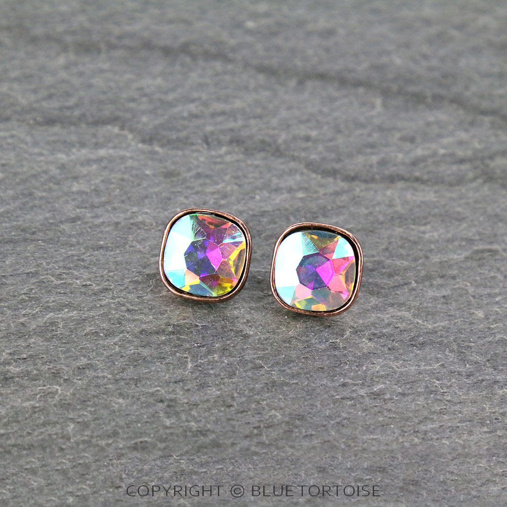 Glass Stone Stud Earrings