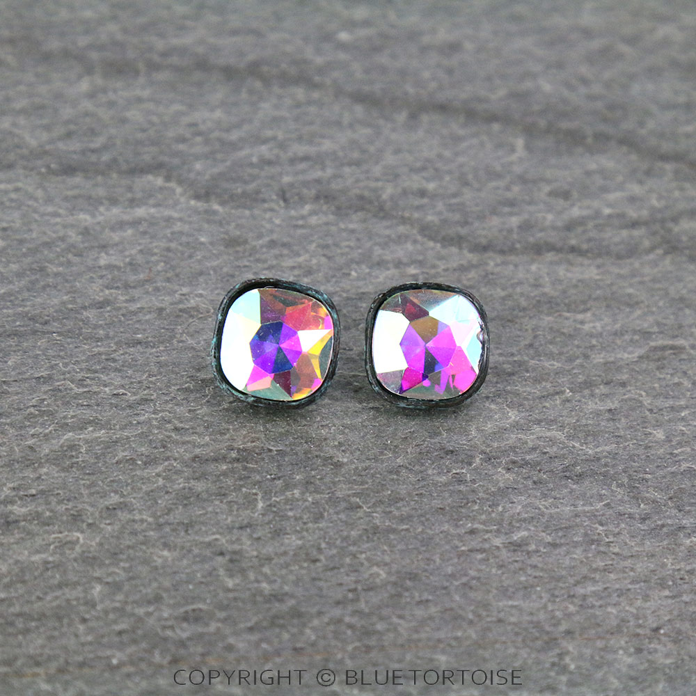 Glass Stone Stud Earrings