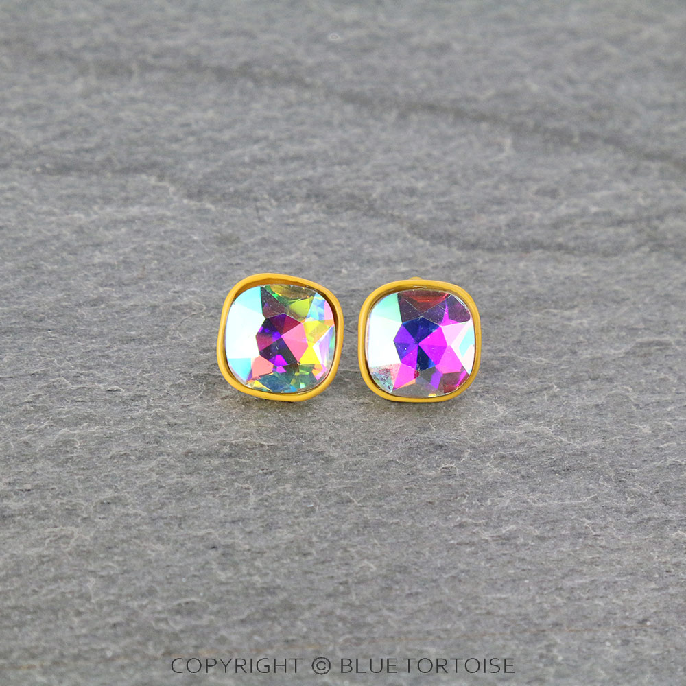 Glass Stone Stud Earrings