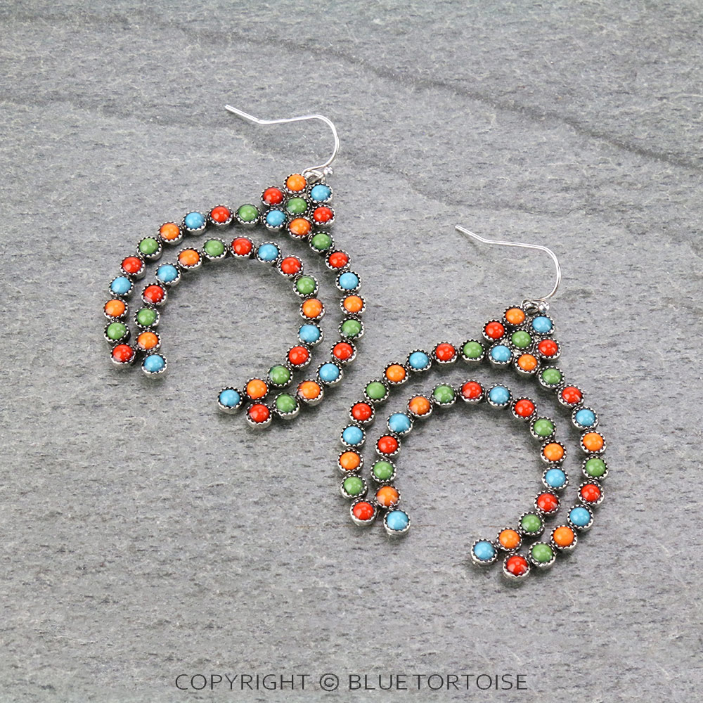 Western Acrylic Stone Squash Blossom Dangle Earrings