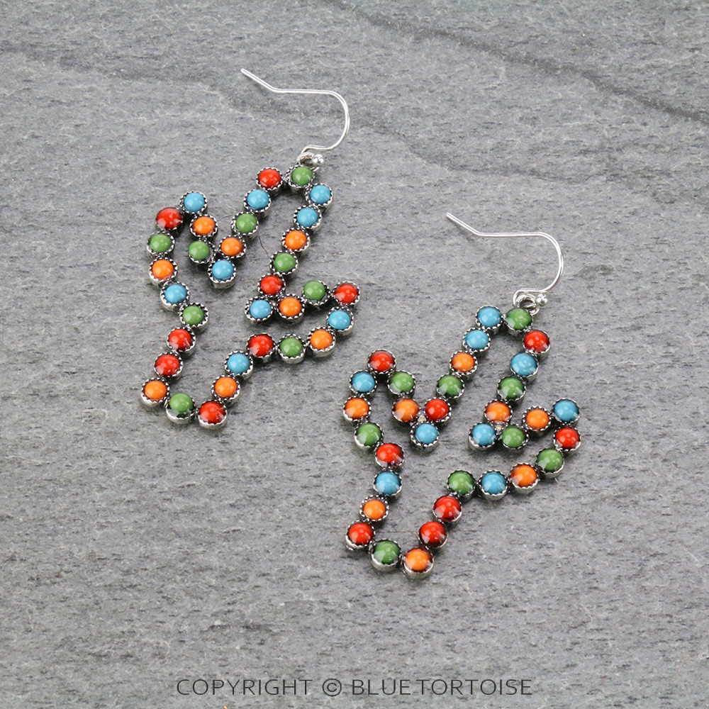 Western Acrylic Stone Cactus Dangle Earrings