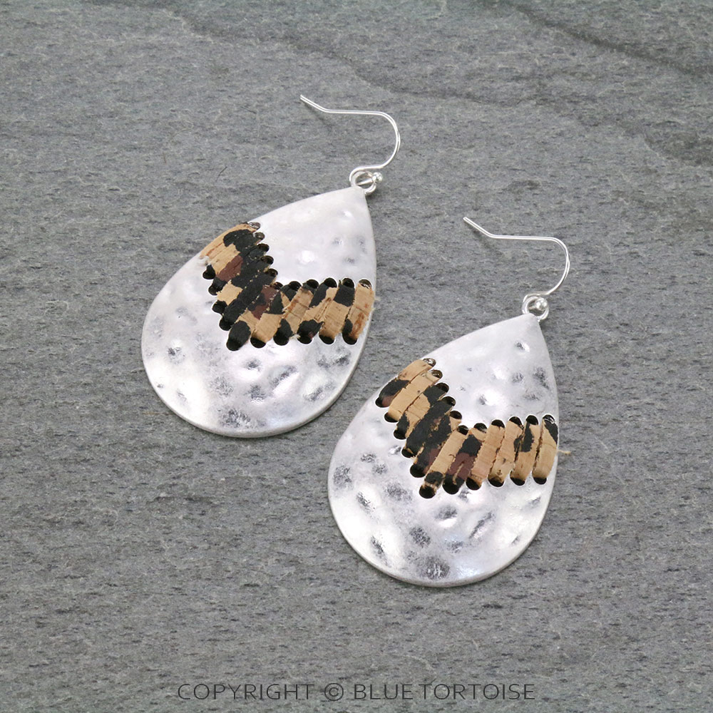 Metal Plating Cork Teardrop Dangle Earrings