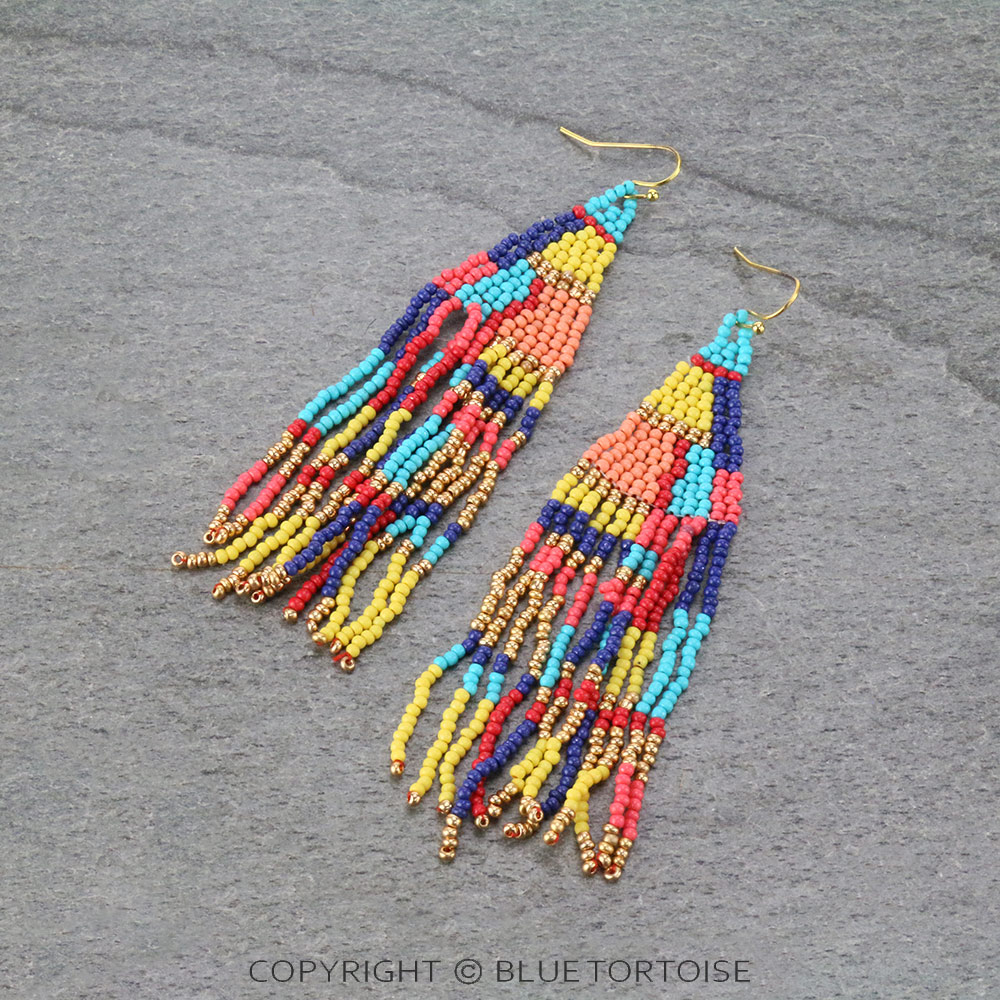 Seed Bead Fringe Dangle Earrings