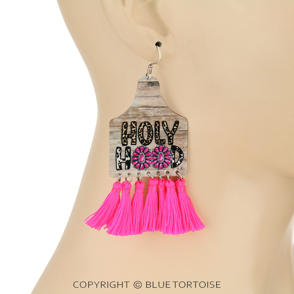 Concho Print Ear Tag with Tassel Dangle Earrings - Image 2