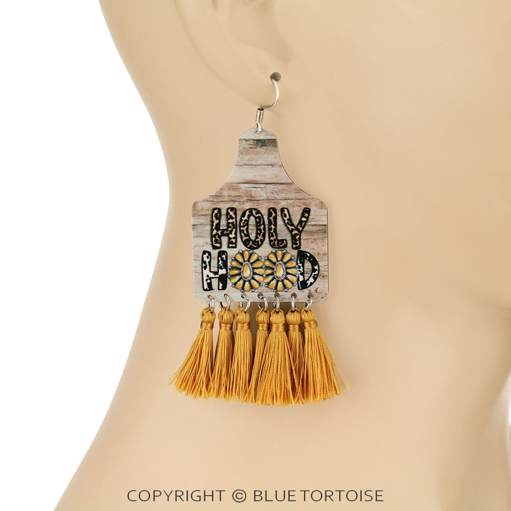 Concho Print Ear Tag with Tassel Dangle Earrings - Image 2