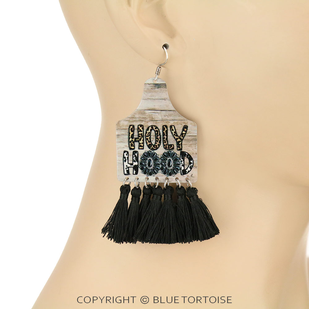 Concho Print Ear Tag with Tassel Dangle Earrings - Image 2
