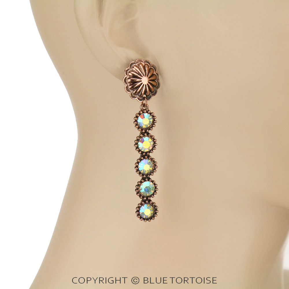 Glass Stone with Concho Stud Earrings - Image 2