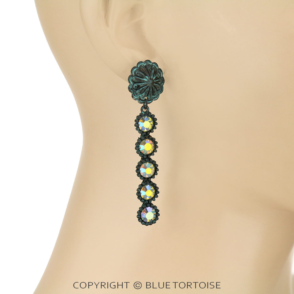 Glass Stone with Concho Stud Earrings - Image 2