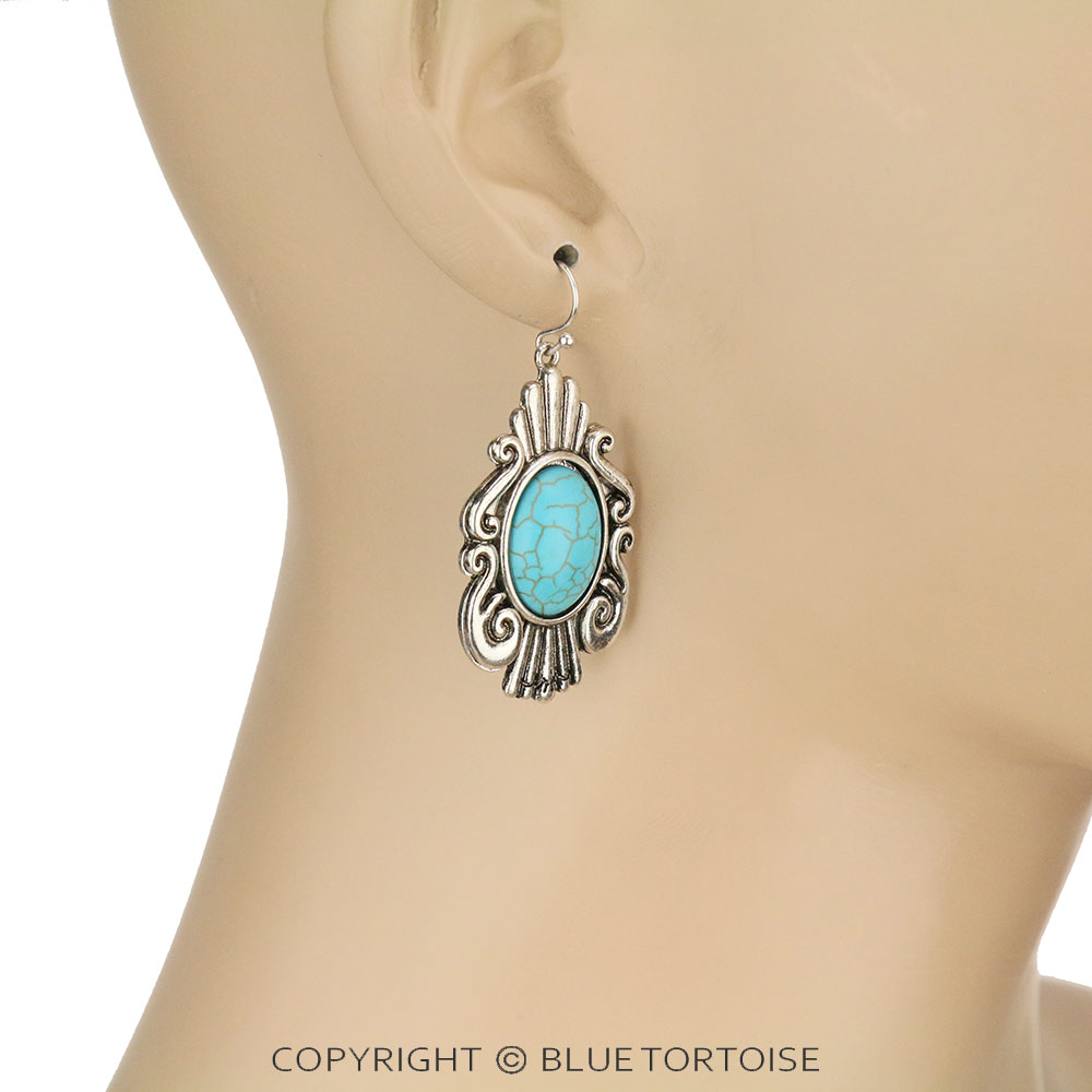 Western Style Semi Stone Dangle Earrings - Image 2
