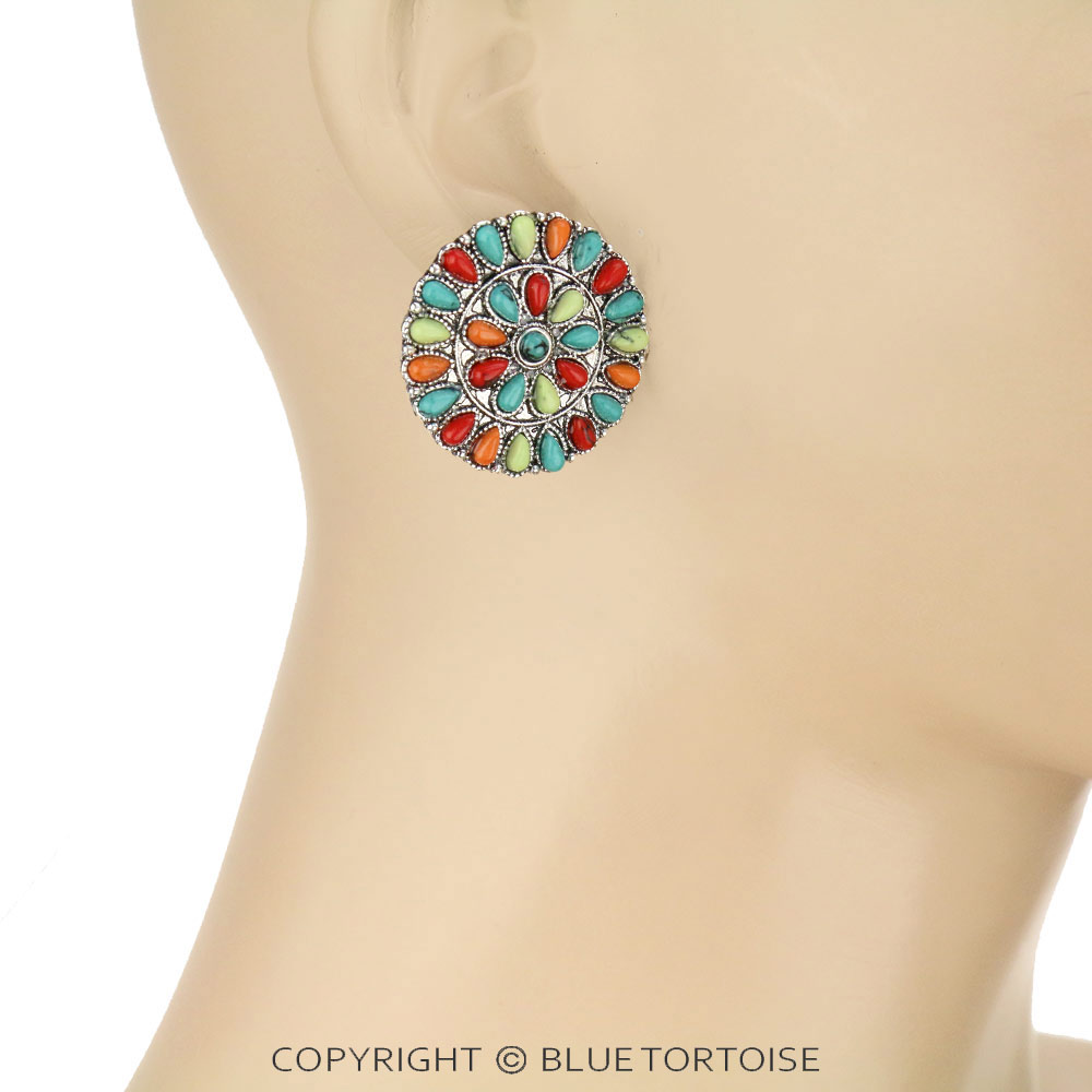 Western Cluster Stone Stud Earrings - Image 2