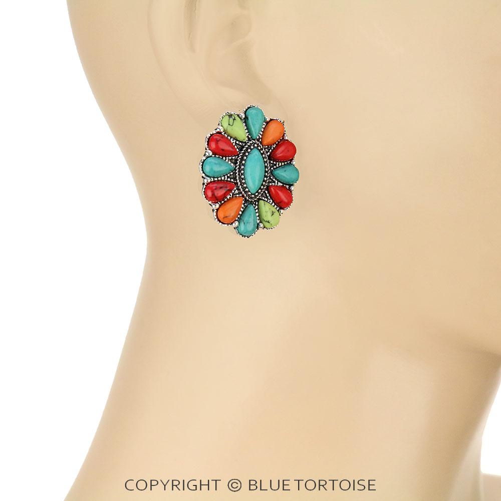 Western Cluster Stone Stud Earrings - Image 2