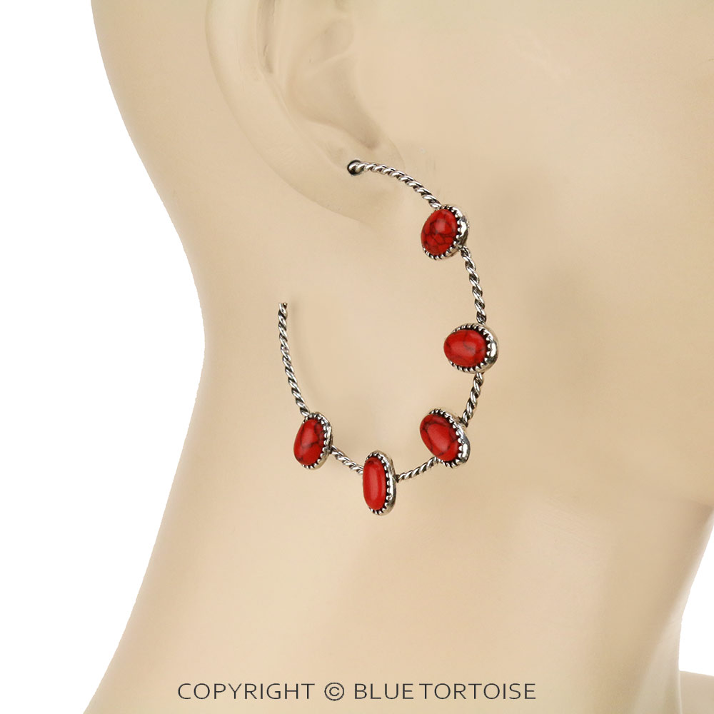 Western Stone Hoop Earrings - Image 2