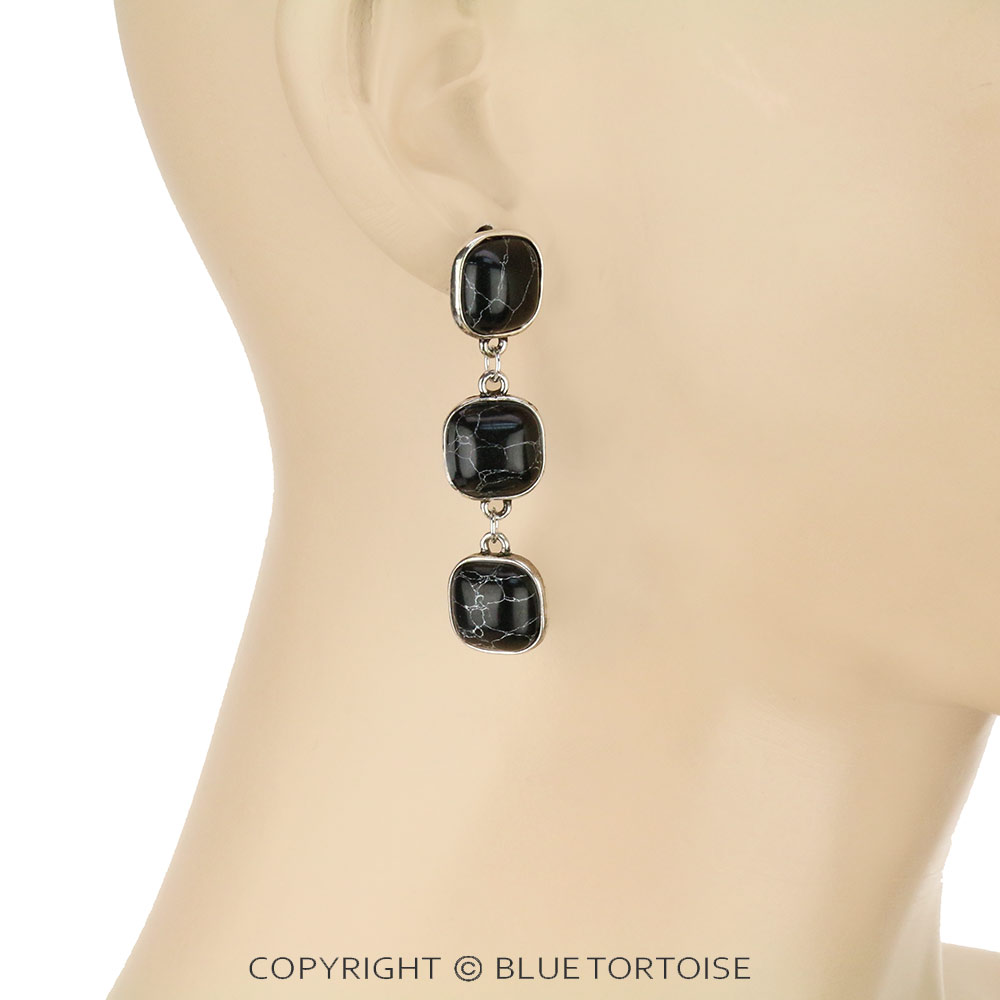 Three Stone Drop Stud Earrings - Image 2