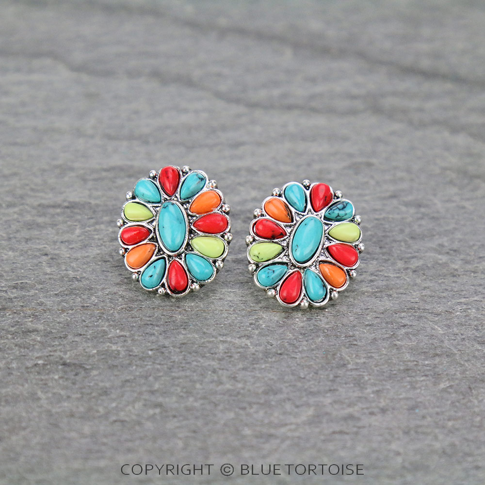 Western Cluster Stone Stud Earrings