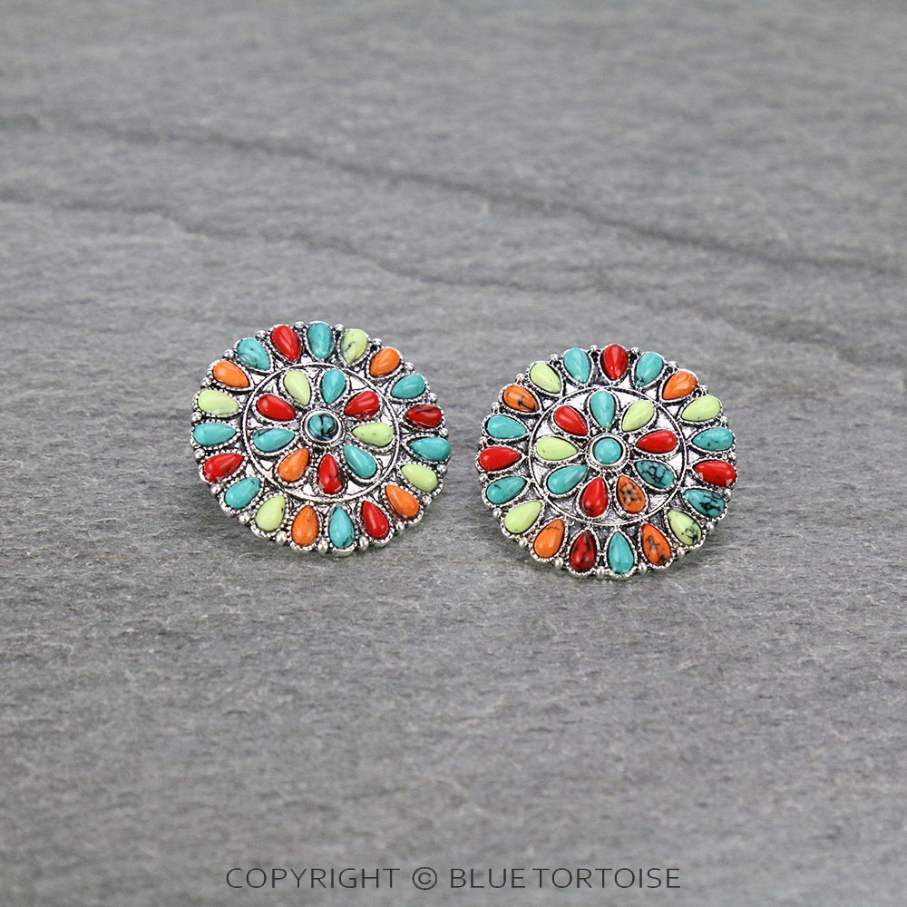 Western Cluster Stone Stud Earrings
