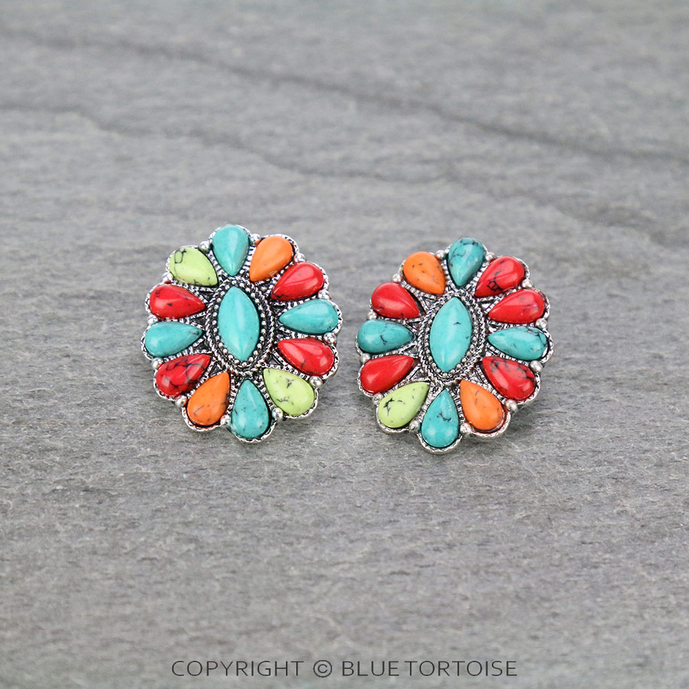 Western Cluster Stone Stud Earrings