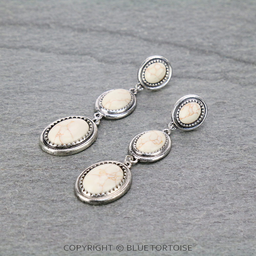 Three Stone Drop Stud Earrings
