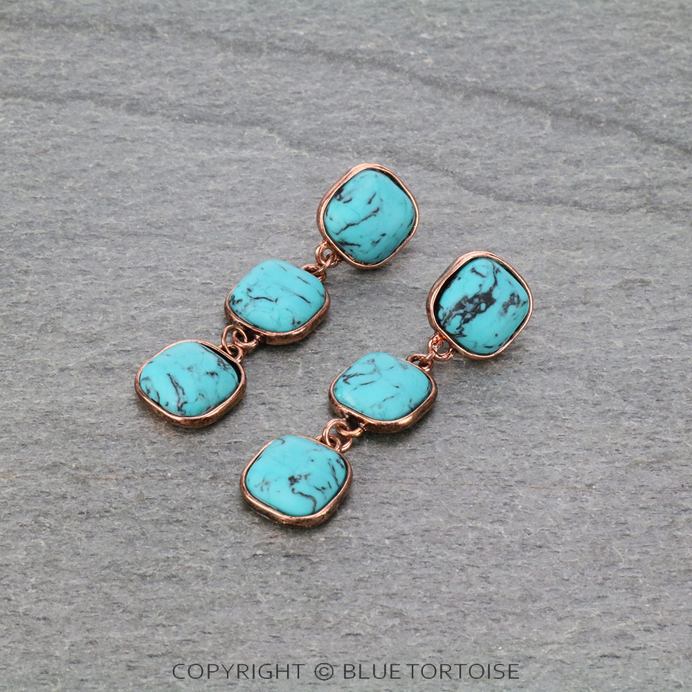 Three Stone Drop Stud Earrings