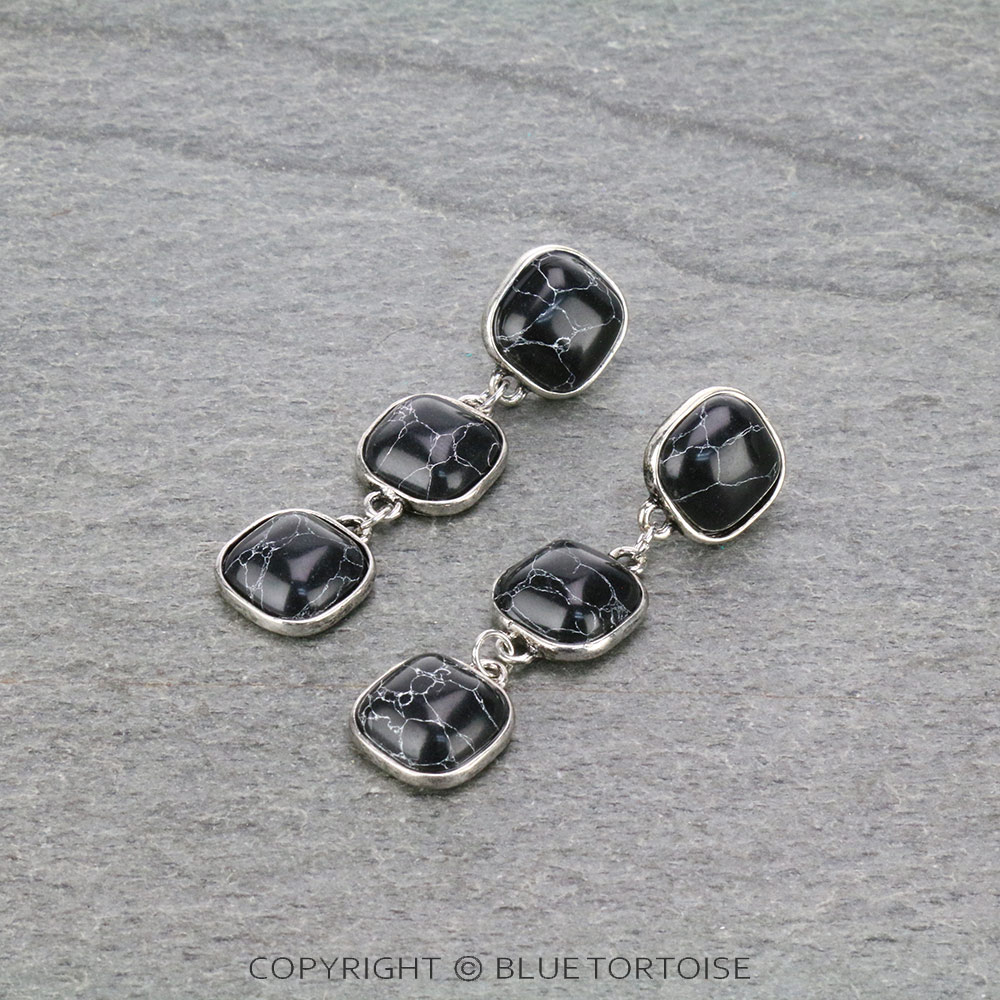 Three Stone Drop Stud Earrings