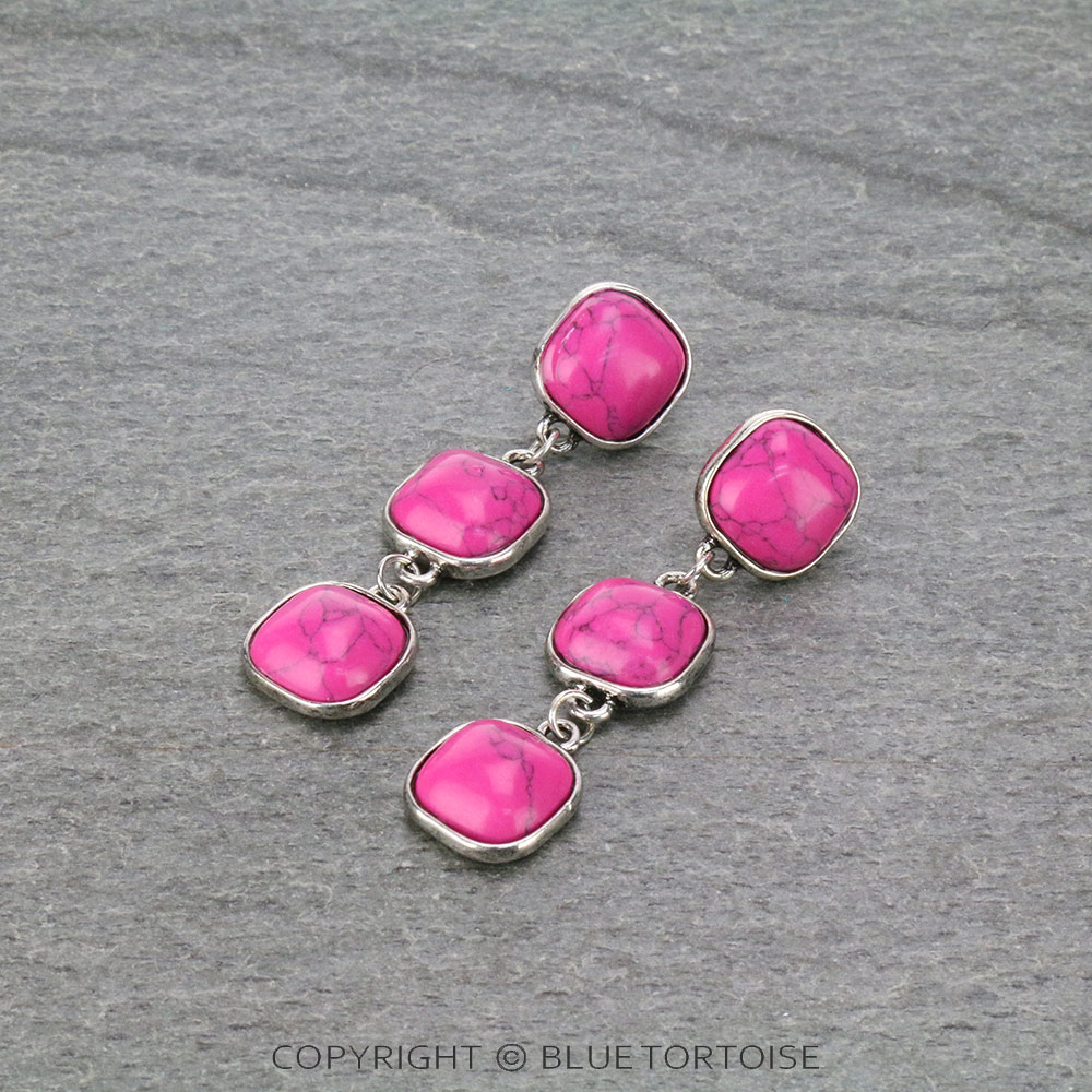 Three Stone Drop Stud Earrings