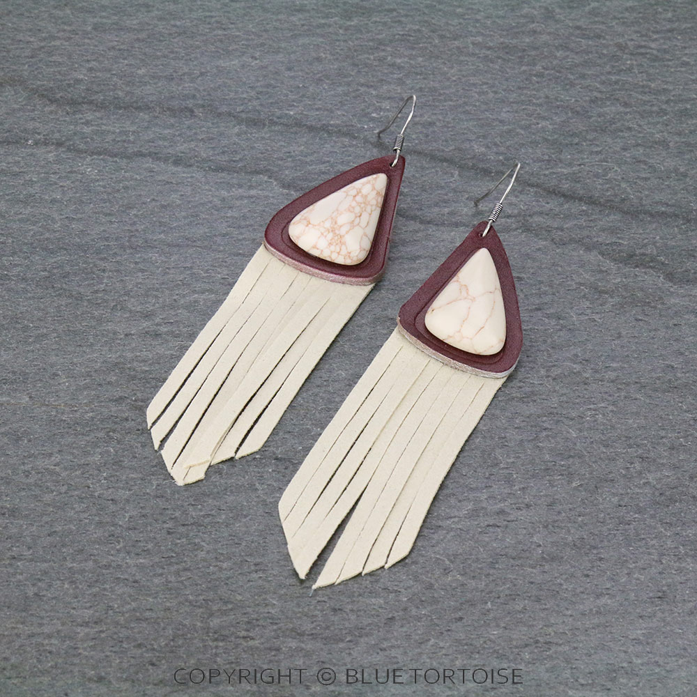 Genuine Leather with Stone Dangle Earrings