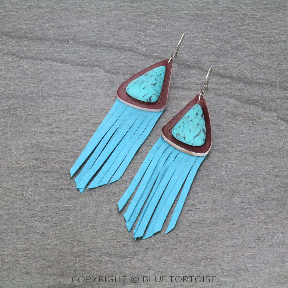 Genuine Leather with Stone Dangle Earrings