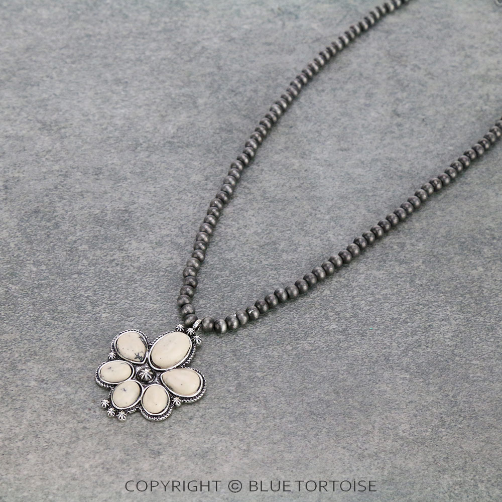 Navajo Style Beads with Stone Pendant Necklace