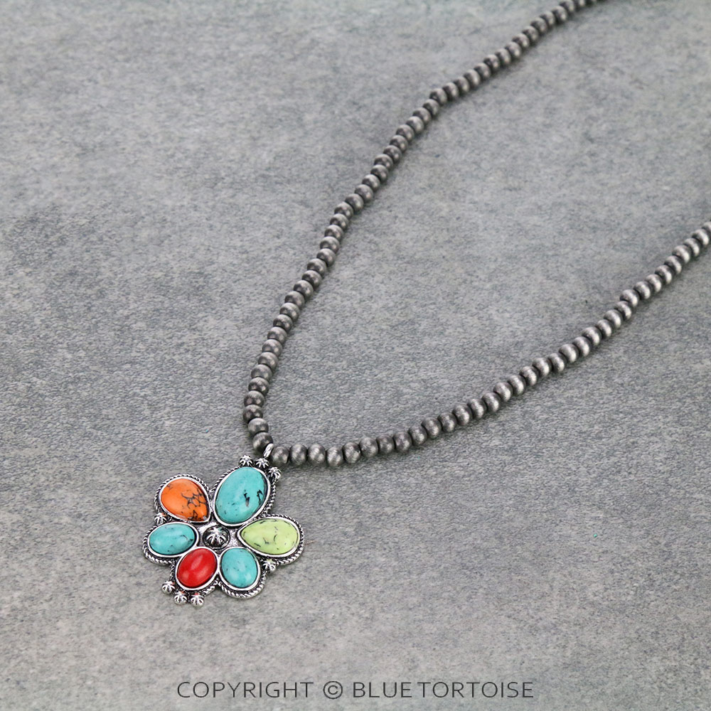 Navajo Style Beads with Stone Pendant Necklace