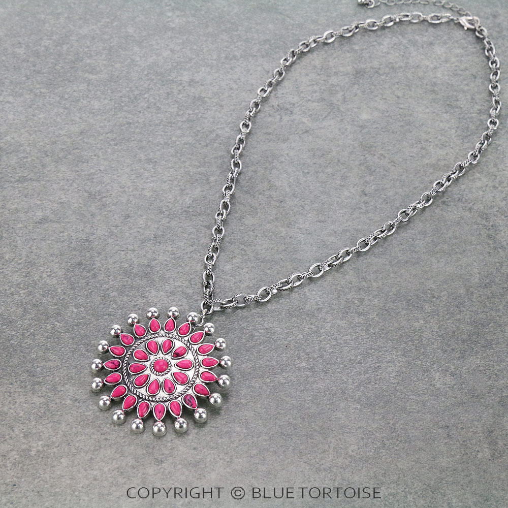 Western Concho Stone Chain Necklace