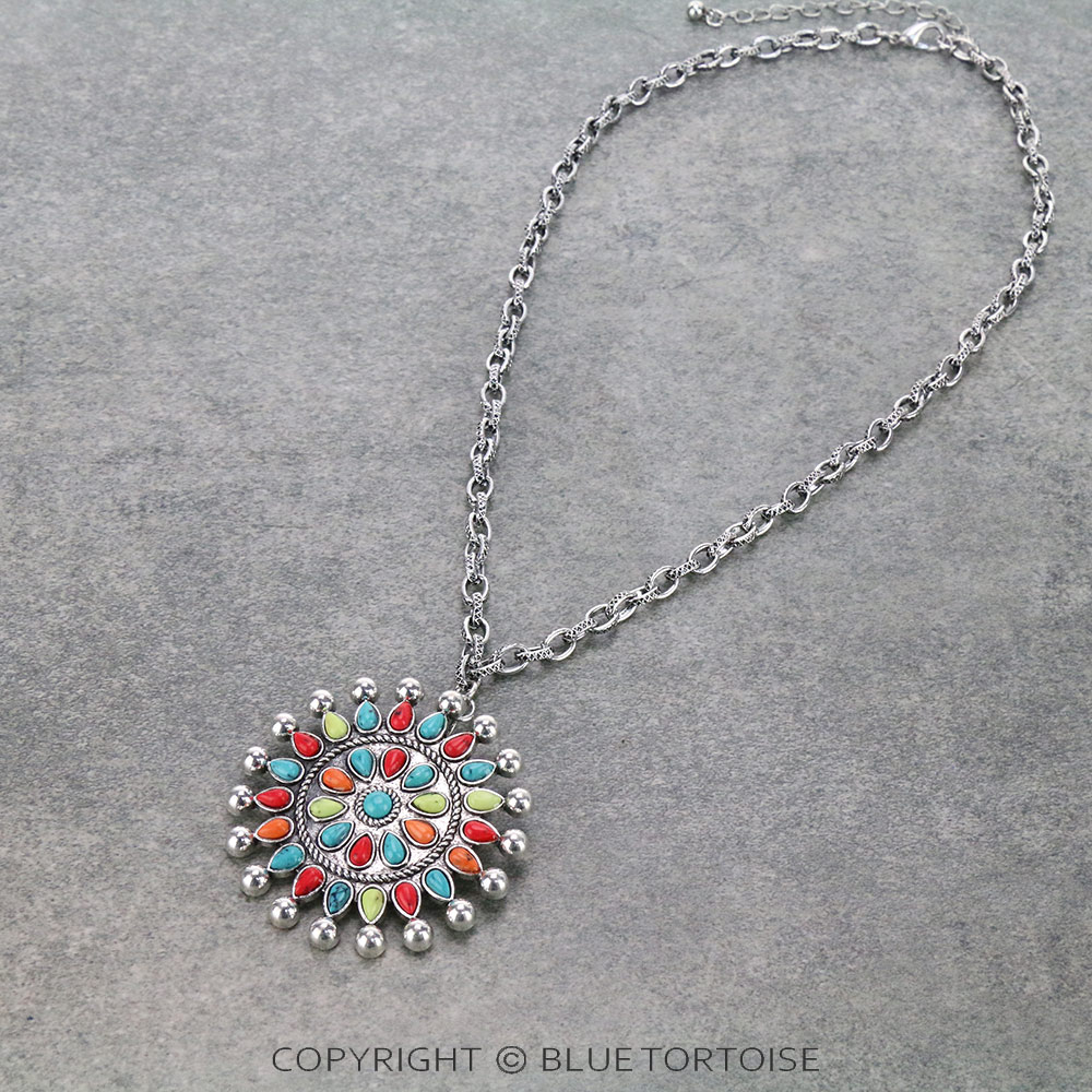 Western Concho Stone Chain Necklace