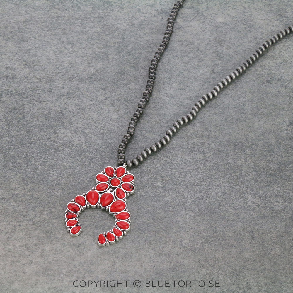 Navajo Style Beads with Squash Blossom Pendant Necklace