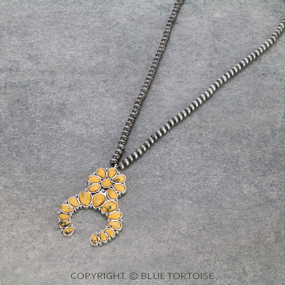 Navajo Style Beads with Squash Blossom Pendant Necklace