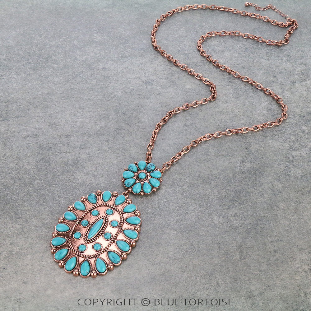 Western Concho Stone Chain Necklace