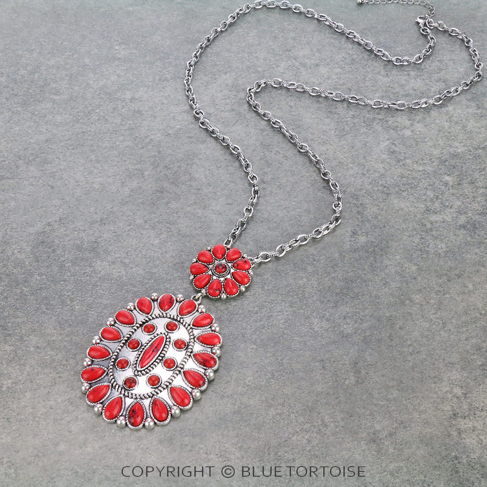 Western Concho Stone Chain Necklace
