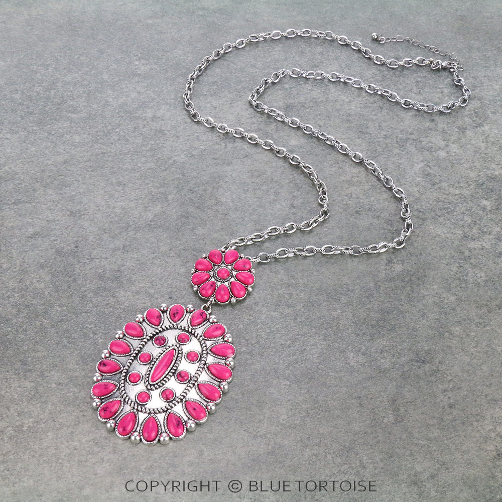 Western Concho Stone Chain Necklace