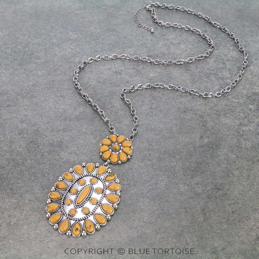 Western Concho Stone Chain Necklace
