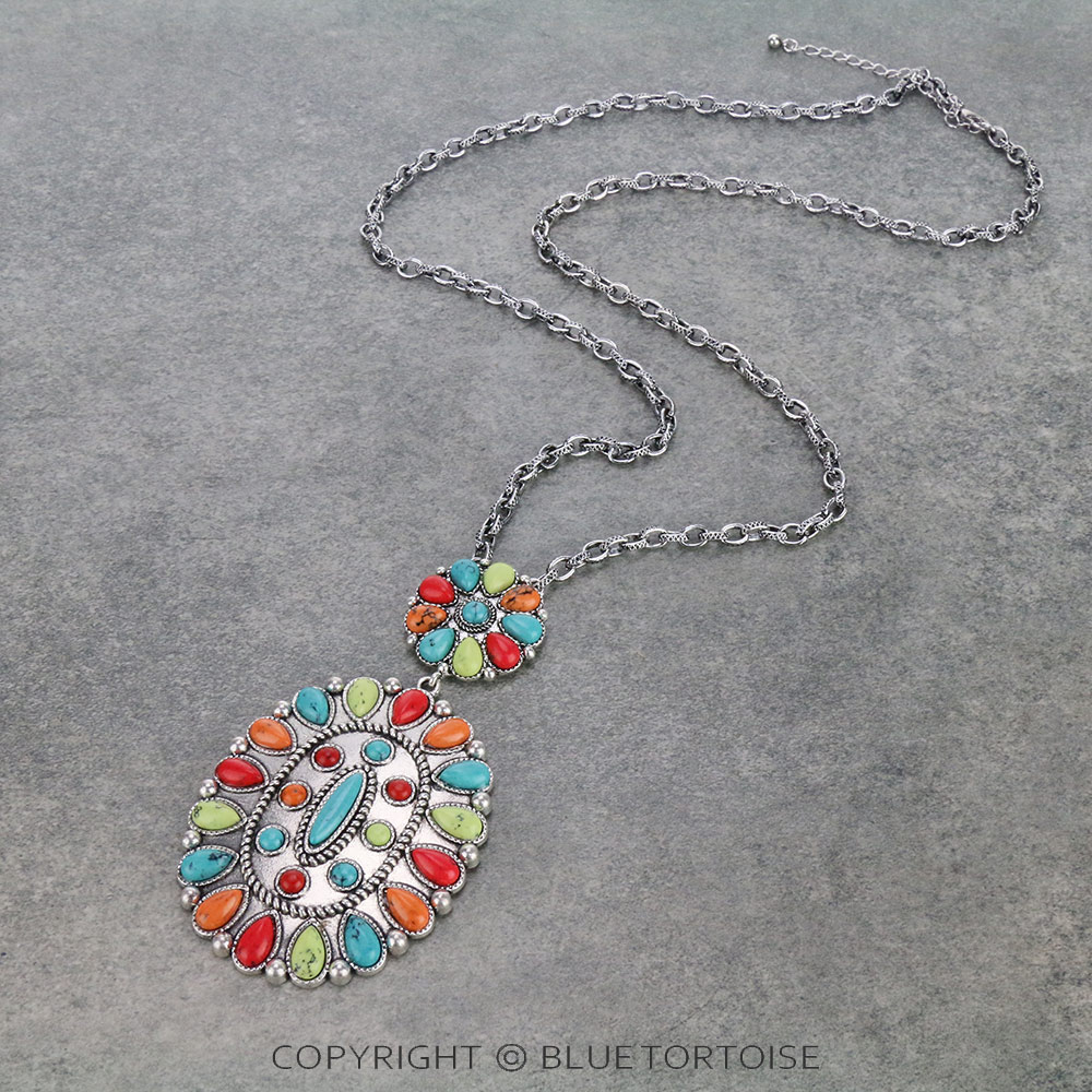 Western Concho Stone Chain Necklace