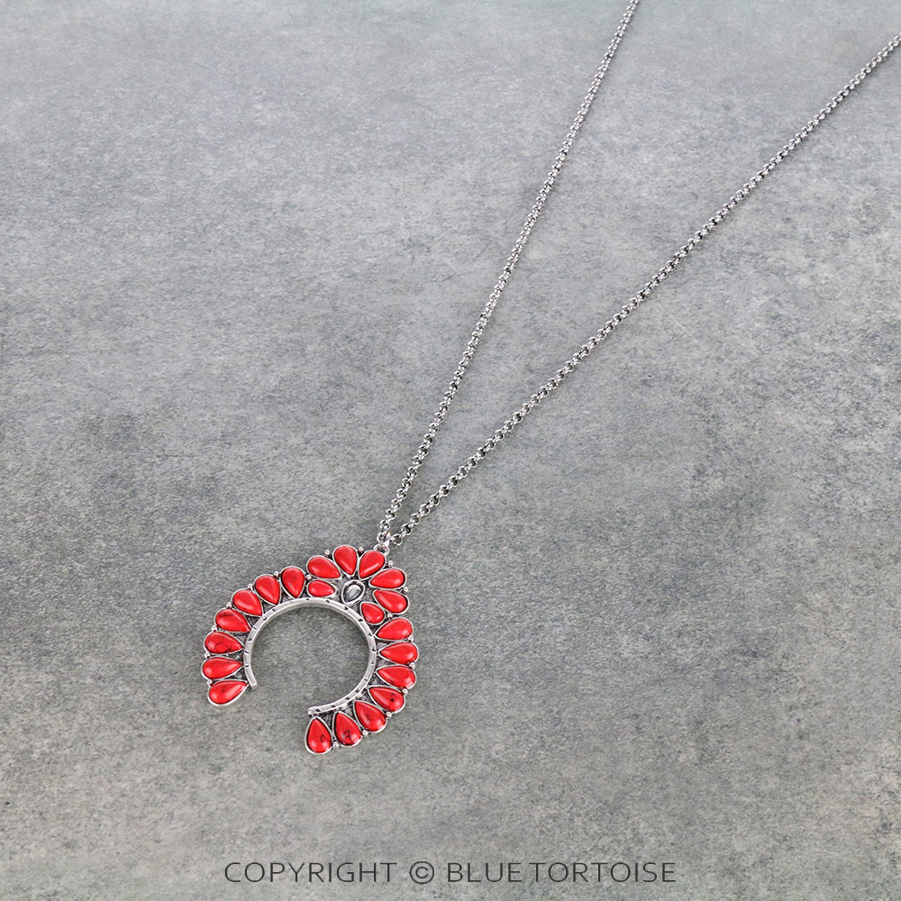 Western Squash Blossom Stone Chain Necklace