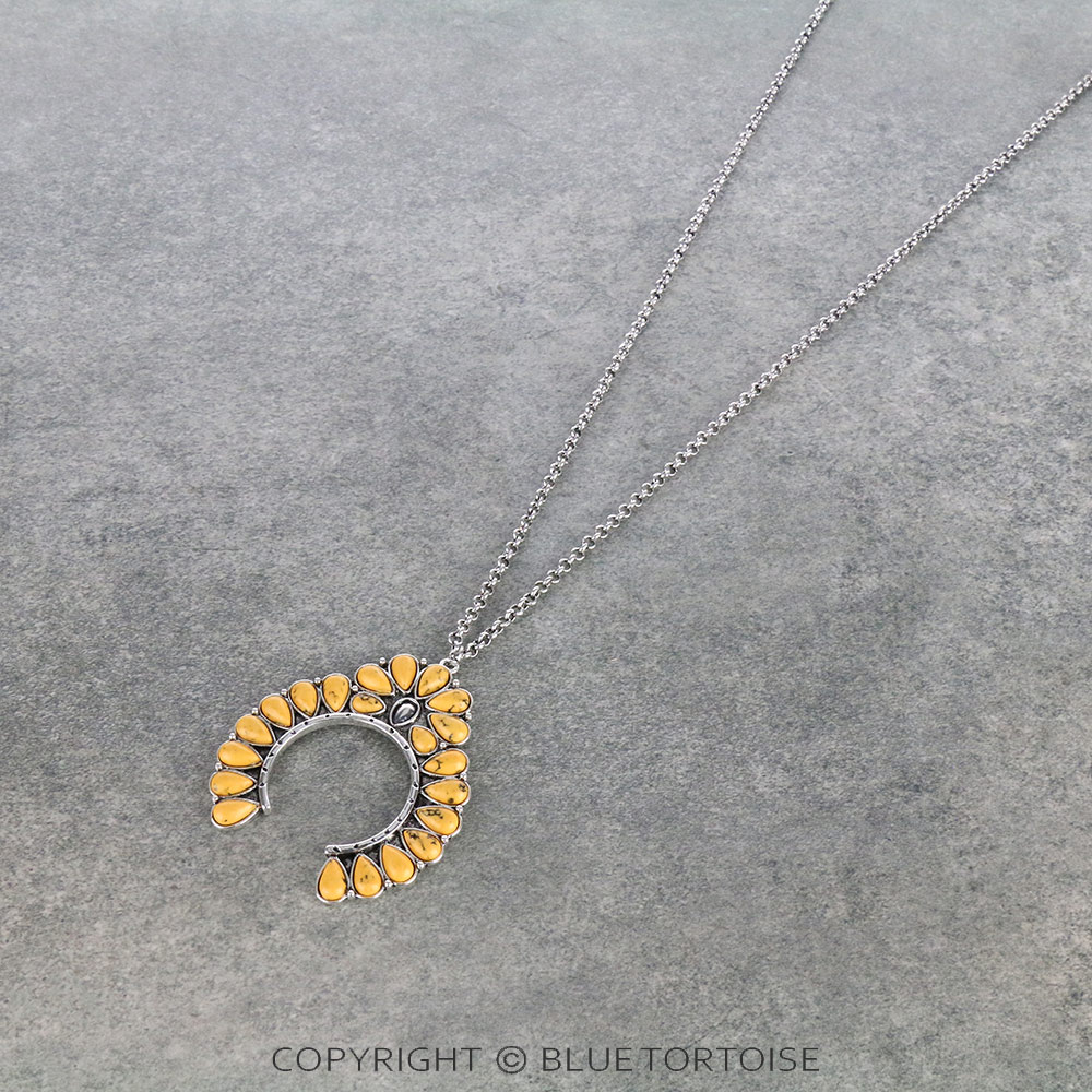 Western Squash Blossom Stone Chain Necklace