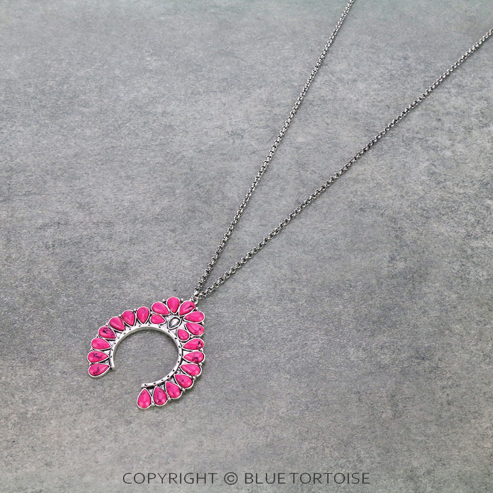 Western Squash Blossom Stone Chain Necklace