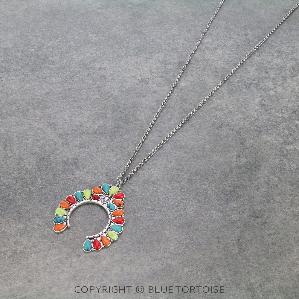 Western Squash Blossom Stone Chain Necklace