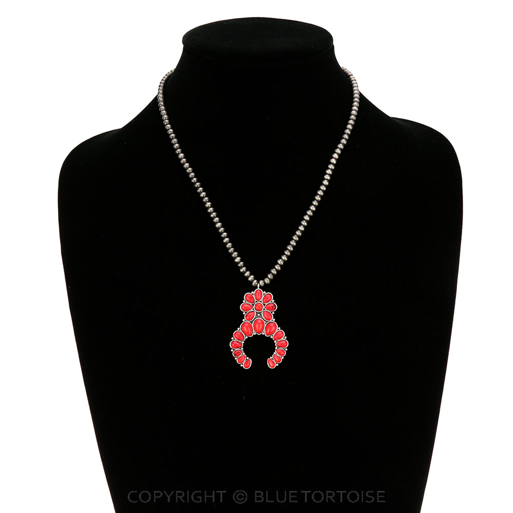 Navajo Style Beads with Squash Blossom Pendant Necklace - Image 2