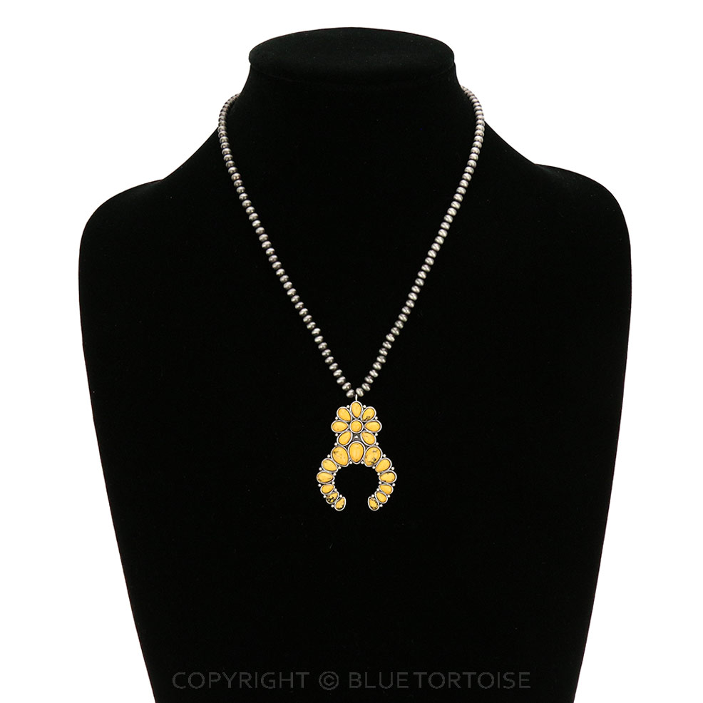 Navajo Style Beads with Squash Blossom Pendant Necklace - Image 2