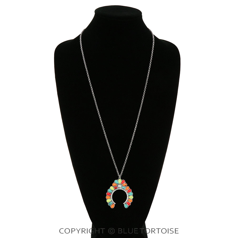 Western Squash Blossom Stone Chain Necklace - Image 2