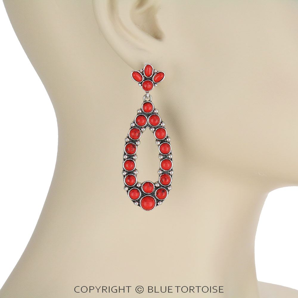 Western Teardrop Stone Stud Earrings - Image 2