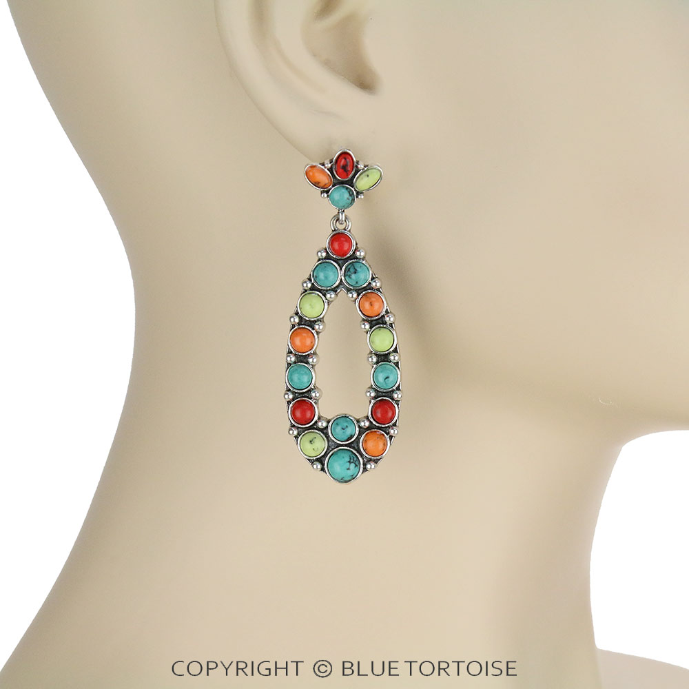 Western Teardrop Stone Stud Earrings - Image 2