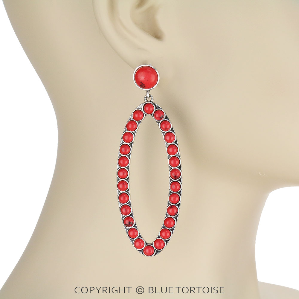 Western Oval Stone Stud Earrings - Image 2