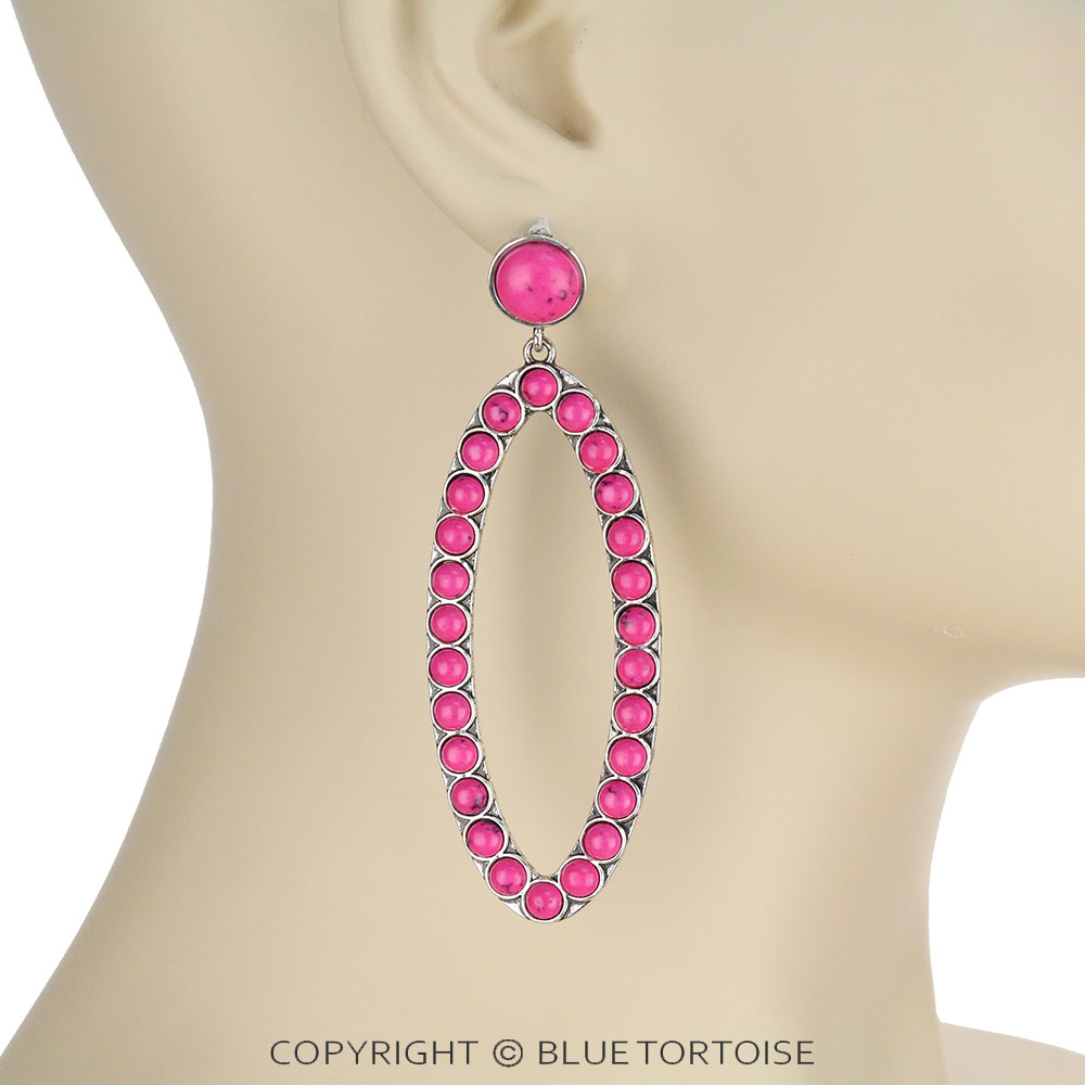 Western Oval Stone Stud Earrings - Image 2