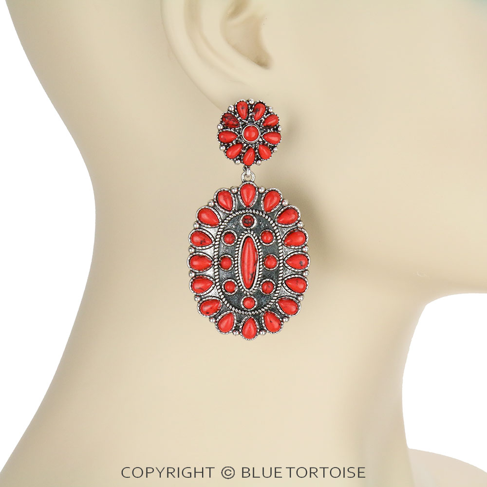 Western Concho Stone Stud Earrings - Image 2